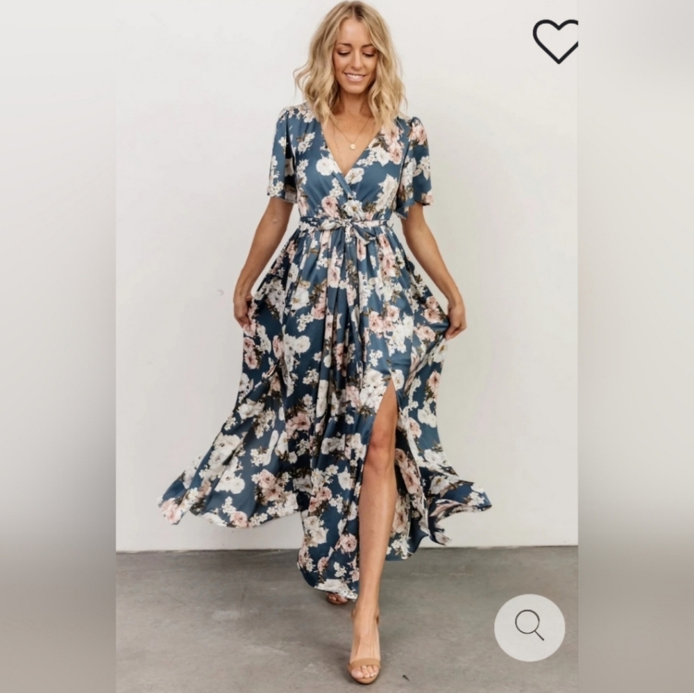 Baltic Born Blue Floral Sicily Satin Maxi Dress XXL